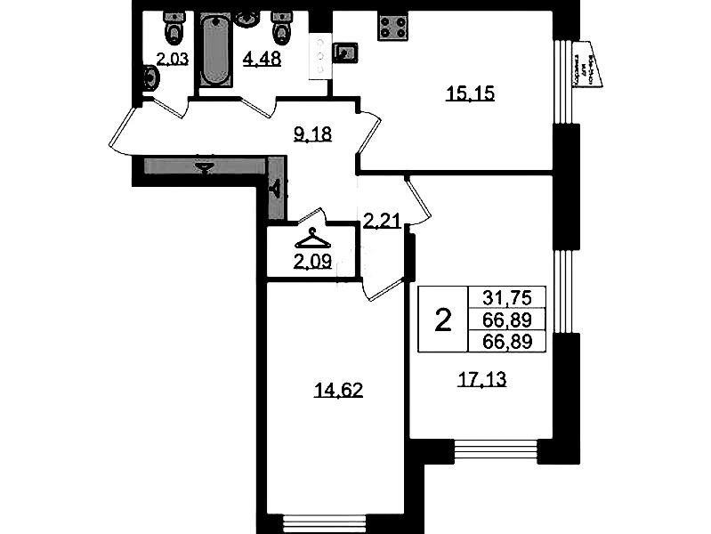 2-комнатная квартира 66.89 м², 3/11 эт., ЖК «VEREN NORT Сертолово»